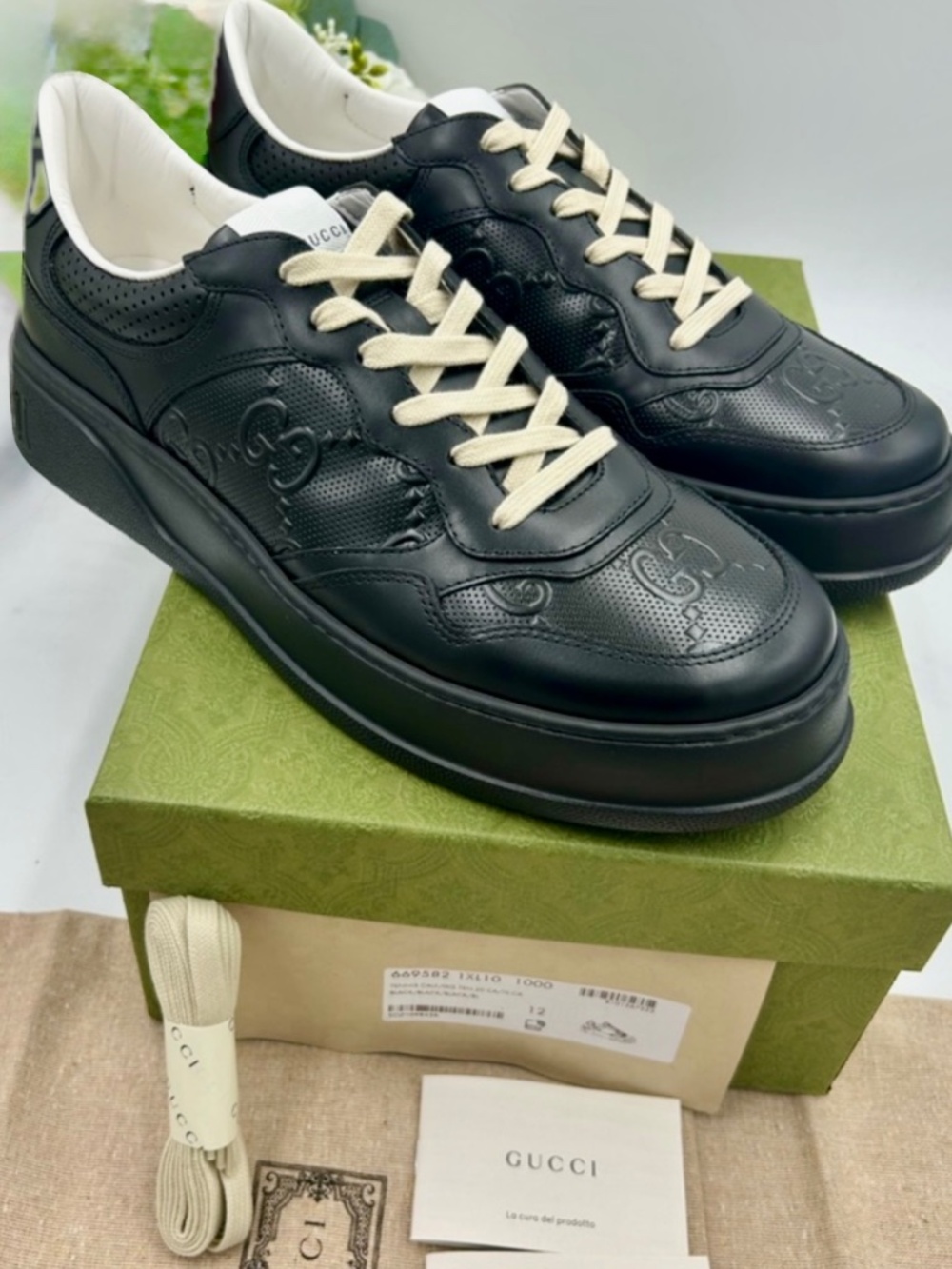 Men’s Gucci GG Embossed Leather Sneakers. Size 12. Made in Italy.